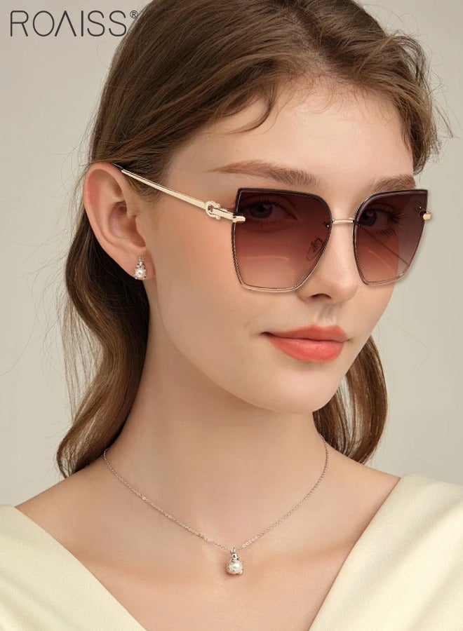 رويس نظارة شمسية مربعة بدون إطار للنساء، نظارة الشمس الواقية من الأشعة فوق البنفسجية 400 مع معابد معدنية، ظلال شمسية عصرية كبيرة الحجم مضادة للوهج مع حافظة النظارة، 61 مم - Image 2