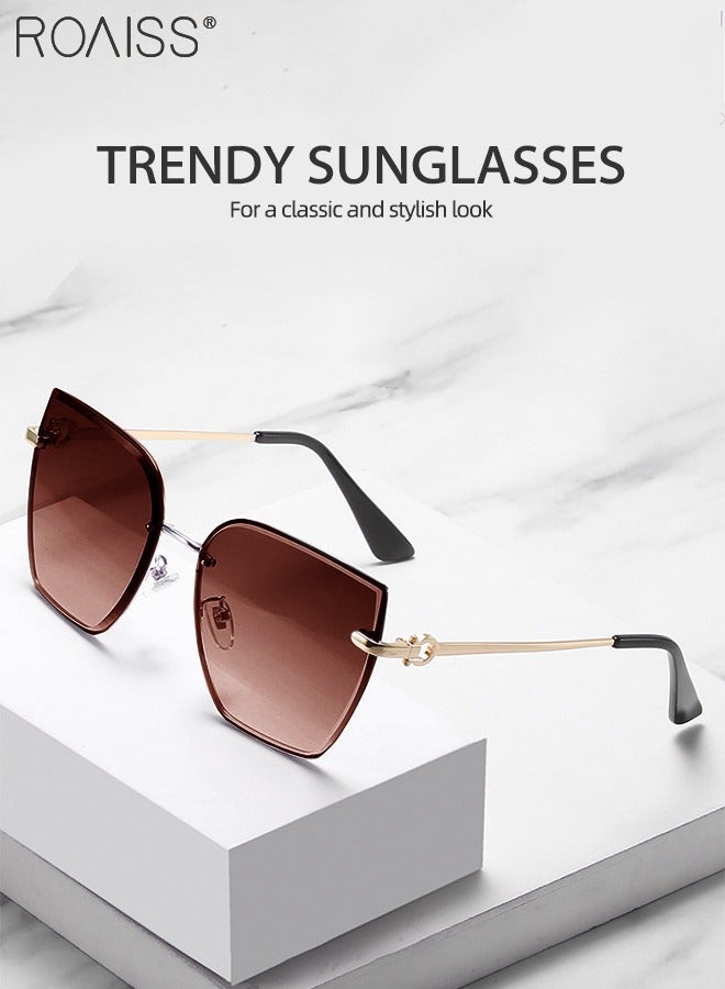 رويس نظارة شمسية مربعة بدون إطار للنساء، نظارة الشمس الواقية من الأشعة فوق البنفسجية 400 مع معابد معدنية، ظلال شمسية عصرية كبيرة الحجم مضادة للوهج مع حافظة النظارة، 61 مم - Image 3