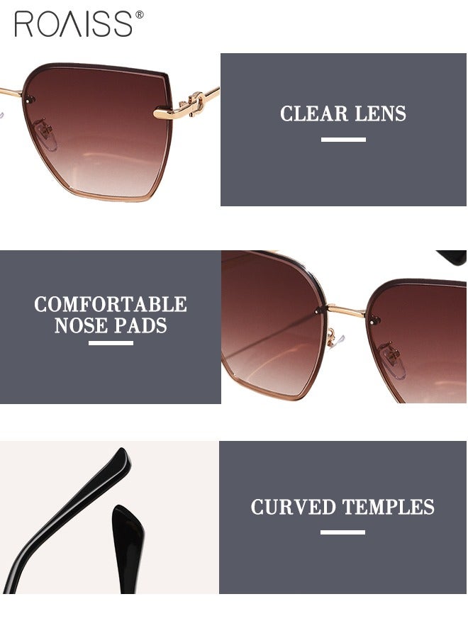 رويس نظارة شمسية مربعة بدون إطار للنساء، نظارة الشمس الواقية من الأشعة فوق البنفسجية 400 مع معابد معدنية، ظلال شمسية عصرية كبيرة الحجم مضادة للوهج مع حافظة النظارة، 61 مم - Image 5