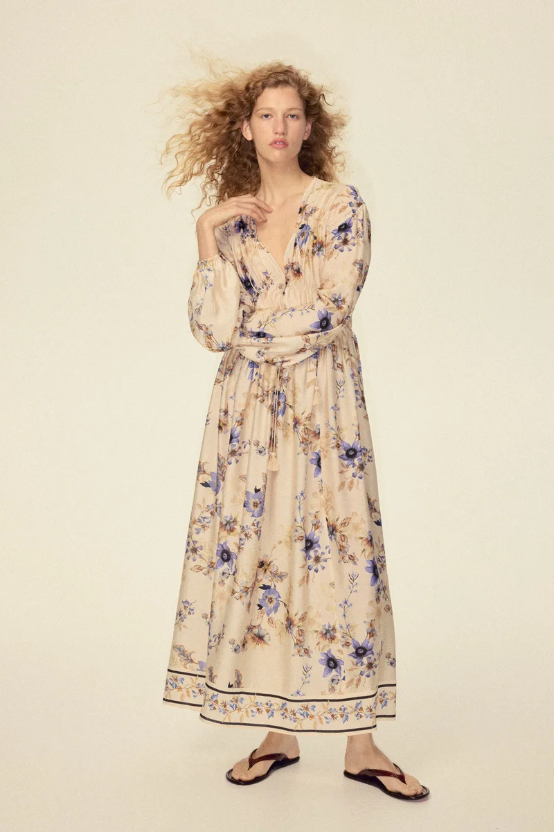 Printed tie-detail dress