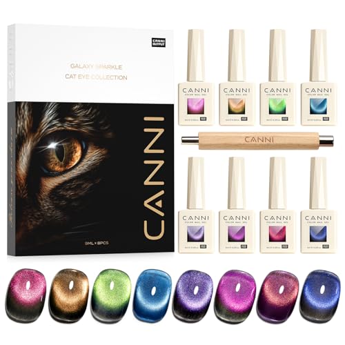 CANNI 8 Pcs 9 ML Cat Eye Gel Nail Polish Set Red Purple Pink Blue Green Glitter Rainbow Holographic Cat Eye Gel Polish Kit with Magnet Colors Nail Art Manicure Salon DIY Gifts - Image 1
