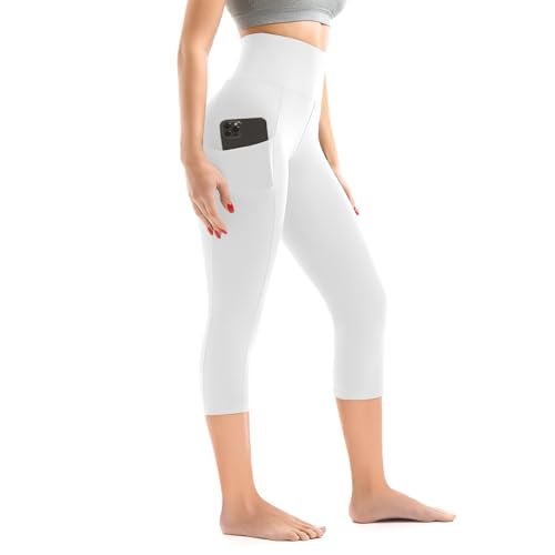 Walifrey Capri Leggings with Pockets for Women, High Waisted Buttery Soft Womens Leggings for Gym Yoga Workout (White SM) - Image 1
