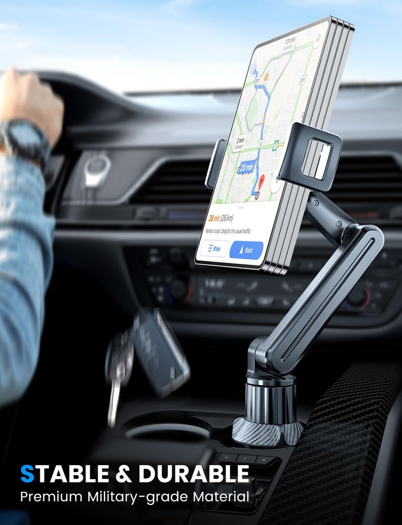 eSamcore Tablet Holder for Car, for iPad Cup Holder Car Mount with 1.57" Depth Large Clamp 15" Height Adjustable Tab Mount Holder for 6"-12.9" Cell Phone iPhone iPad Stand Travel Accessories - Image 2