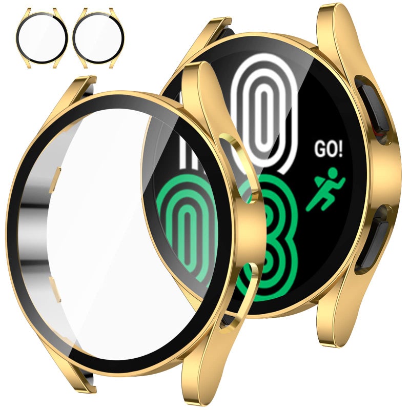 Tensea [2Pack for Samsung Galaxy Watch FE 2024/5 2022/4 2021 Screen Protector Case 40mm Accessories, Protective Face Cover Built-in Tempered Glass Film Bumper Case (40mm, Gold) - Image 1