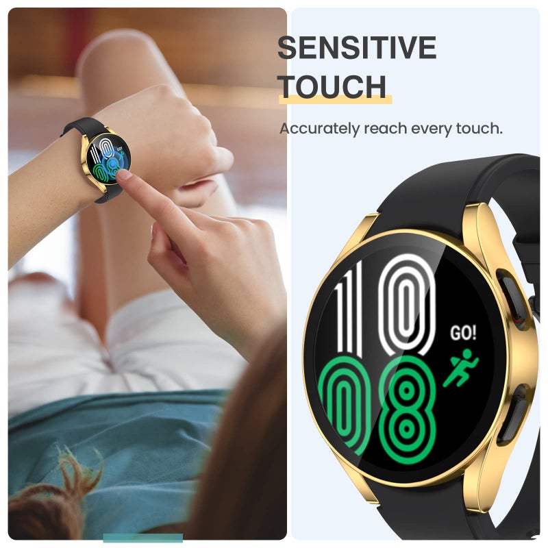 Tensea [2Pack for Samsung Galaxy Watch FE 2024/5 2022/4 2021 Screen Protector Case 40mm Accessories, Protective Face Cover Built-in Tempered Glass Film Bumper Case (40mm, Gold) - Image 5