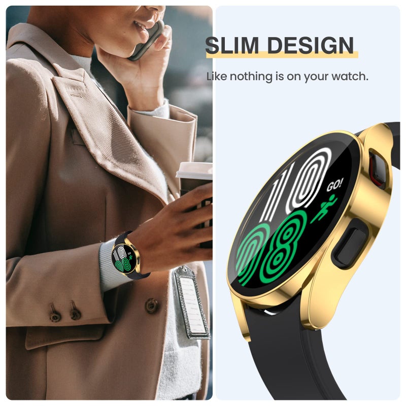 Tensea [2Pack for Samsung Galaxy Watch FE 2024/5 2022/4 2021 Screen Protector Case 40mm Accessories, Protective Face Cover Built-in Tempered Glass Film Bumper Case (40mm, Gold) - Image 4