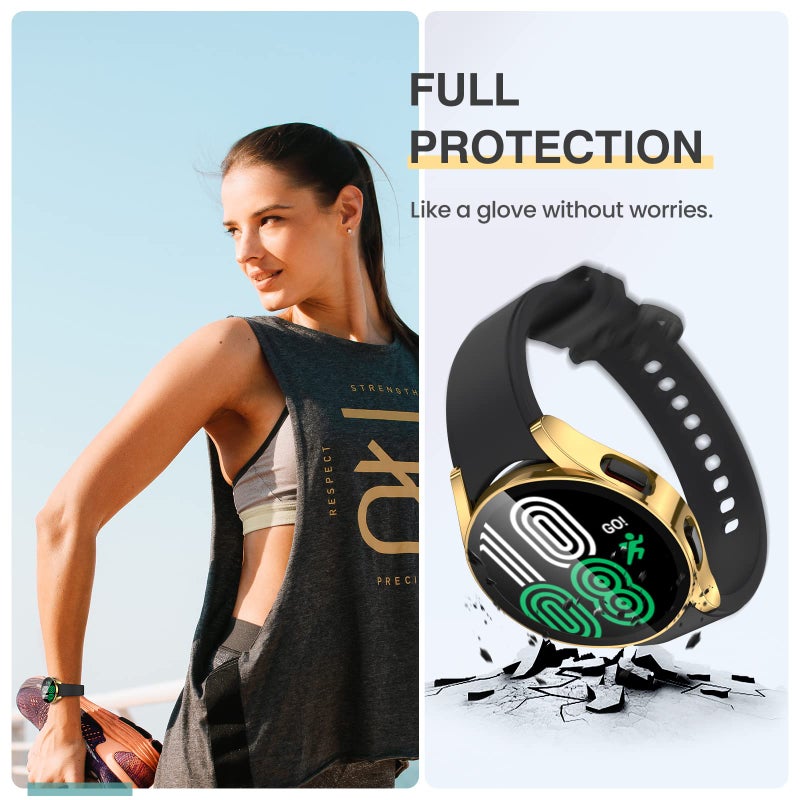 Tensea [2Pack for Samsung Galaxy Watch FE 2024/5 2022/4 2021 Screen Protector Case 40mm Accessories, Protective Face Cover Built-in Tempered Glass Film Bumper Case (40mm, Gold) - Image 3