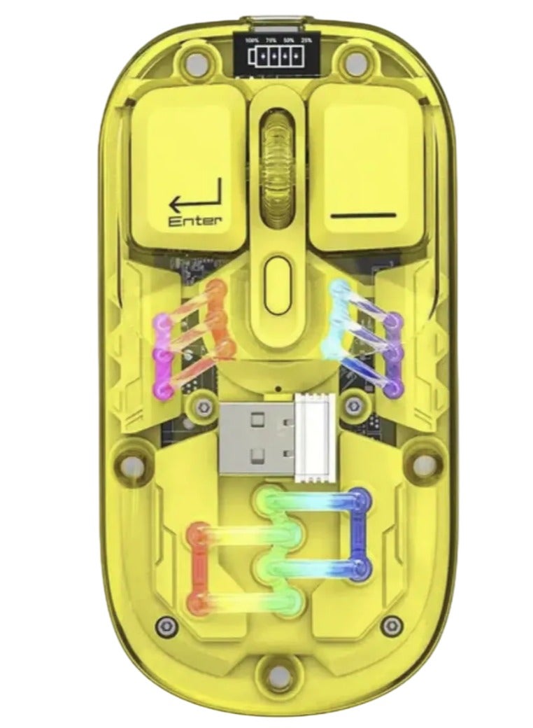 Transparent Wireless Dual-Mode RGB Bluetooth Mouse - Yellow