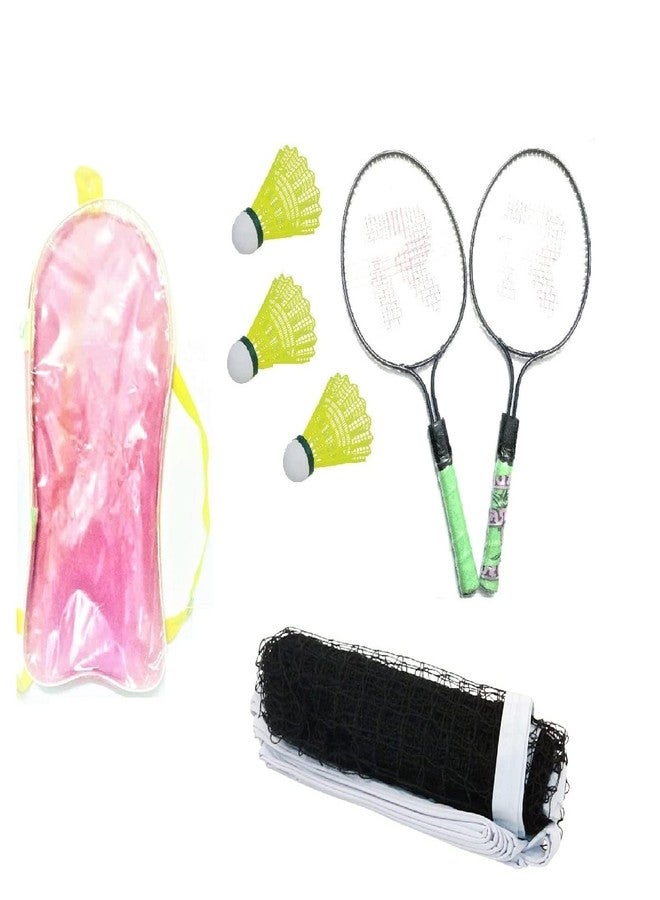 DESCTIDY مضرب تنس الريشة للأطفال من ديسكتيدي، مصنوع من الفولاذ، بمقبض قصير، مع كرات تنس ريشة بلاستيكية وشبكة تنس ريشة، صغير، متعدد الألوان - Image 5