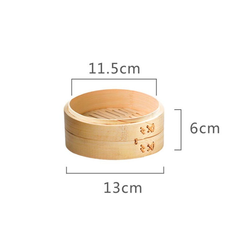 13cm Bamboo Steamer Basket Set With Lid For Dim Sum Buns Seafood Home Kitchen - Image 3