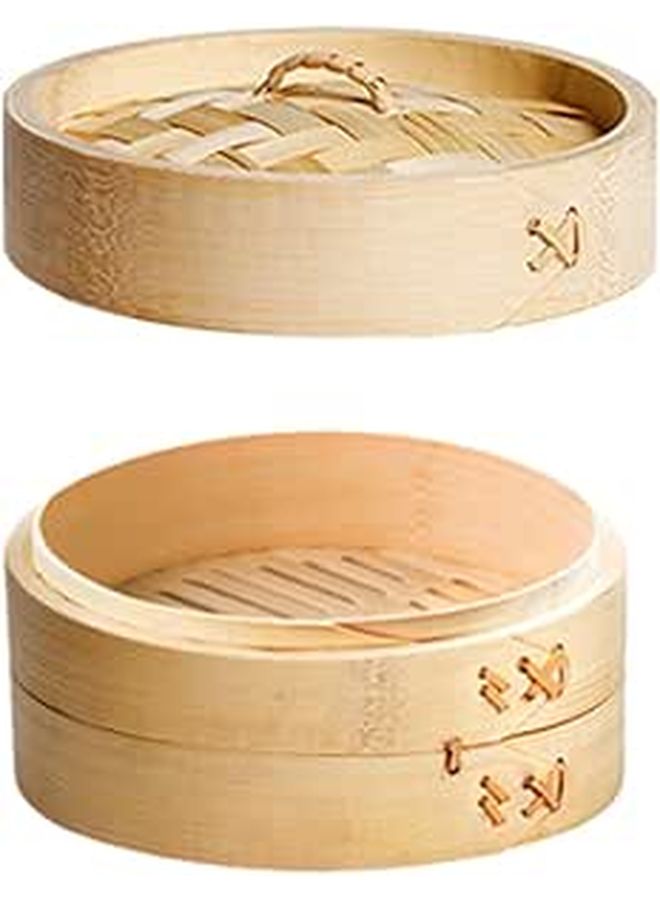 13cm Bamboo Steamer Basket Set With Lid For Dim Sum Buns Seafood Home Kitchen - Image 1