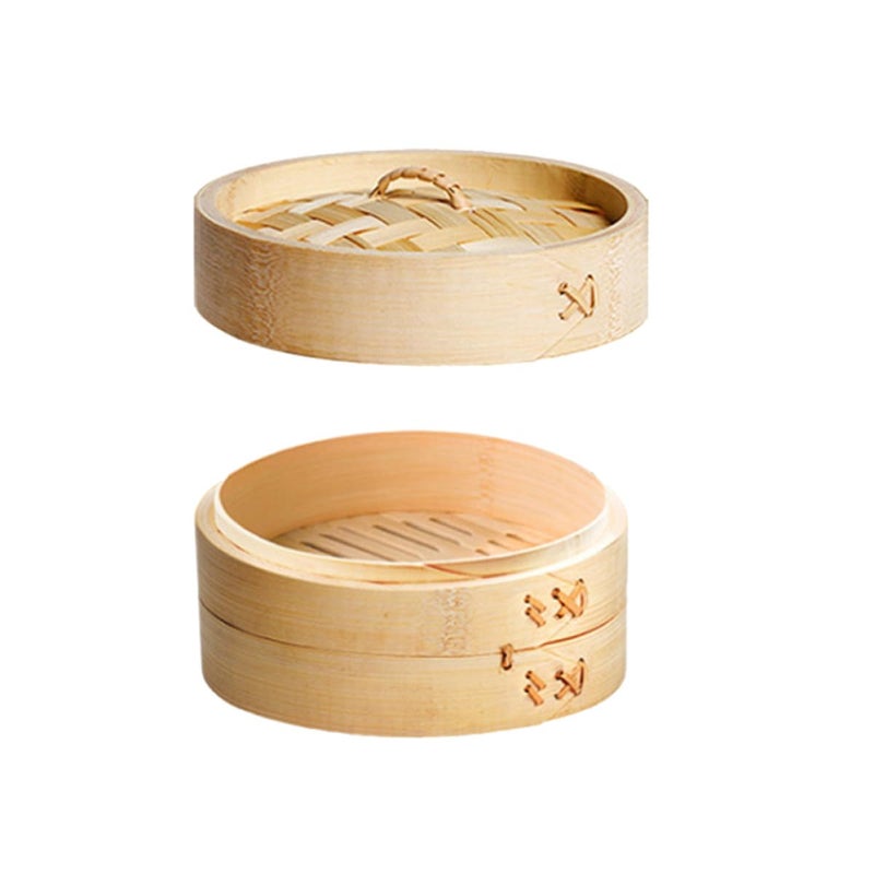 13cm Bamboo Steamer Basket Set With Lid For Dim Sum Buns Seafood Home Kitchen - Image 2