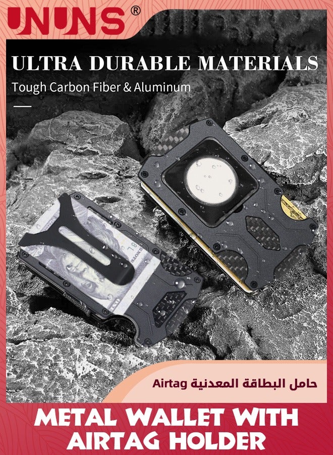 UNUNS Wallet Card Holder For AirTag, Men Airtag Wallet Secure Holder, Pop-up Credit Card Case, Slim For Front Pocket, Real Carbon Fiber RFID Blocking, Minimalist Mens Gift, Black - Image 4