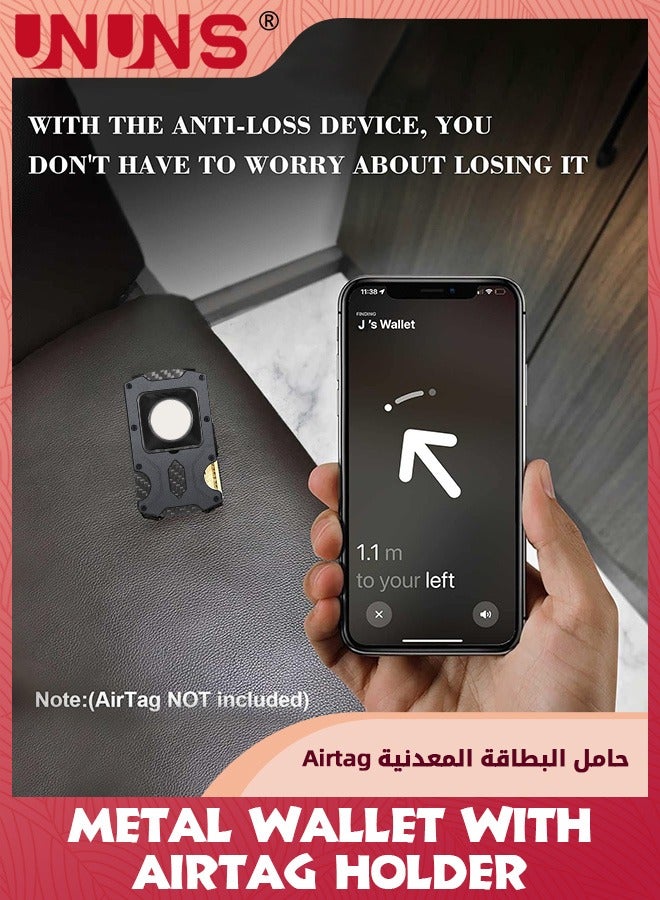 UNUNS Wallet Card Holder For AirTag, Men Airtag Wallet Secure Holder, Pop-up Credit Card Case, Slim For Front Pocket, Real Carbon Fiber RFID Blocking, Minimalist Mens Gift, Black - Image 2