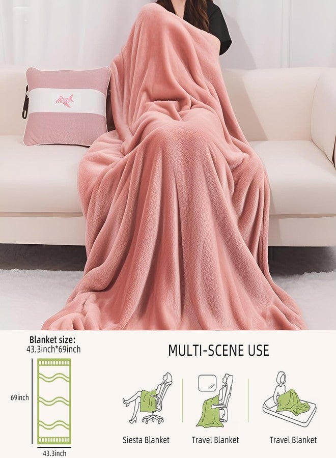 Melissa Large Travel Blanket and Inflatable Pillow Set - 69“ x 43.3” - Soft Blanket with Carry Bag - Lightweight, Compact & Washable for Backpacking, Hiking, Airplane, Car, Office, Camping (Pink) - Image 5