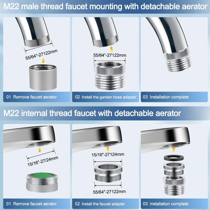 Quadafy 2 Pack Faucet to Hose Adapter with Aerator, Sink to Garden Hose Adapter, Faucet Adapter to Garden Hose for Kitchen and Bathroom, Hose Attachment to Sink, 3/4" GHT Thread Chrome - Image 5