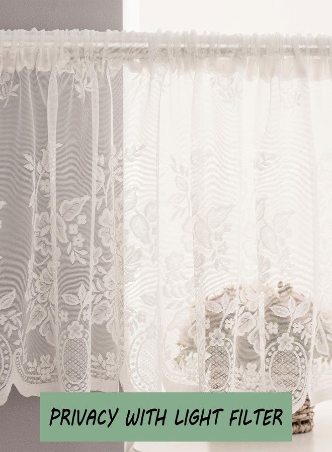 Jayla White Lace Sheer Kitchen Valance Curtains for Windows 18 Inch Length Vintage Floral Embroidered Small Bathroom Curtain Rod Pocket Farmhouse, 51 x 18 Inch, 1 Panel, White - Image 5
