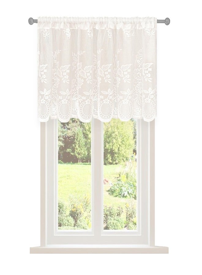 Jayla White Lace Sheer Kitchen Valance Curtains for Windows 18 Inch Length Vintage Floral Embroidered Small Bathroom Curtain Rod Pocket Farmhouse, 51 x 18 Inch, 1 Panel, White - Image 1
