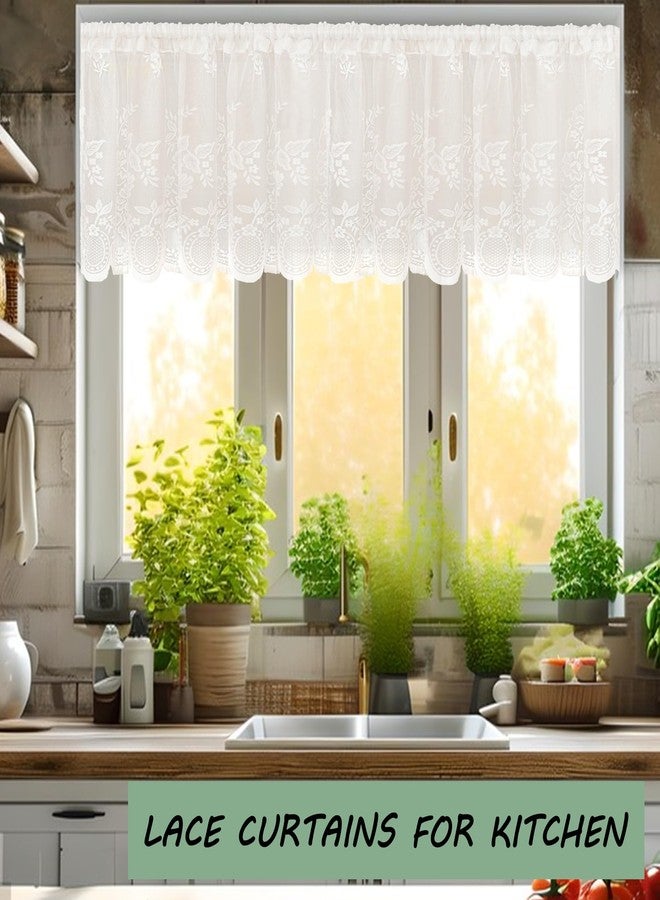 Jayla White Lace Sheer Kitchen Valance Curtains for Windows 18 Inch Length Vintage Floral Embroidered Small Bathroom Curtain Rod Pocket Farmhouse, 51 x 18 Inch, 1 Panel, White - Image 2
