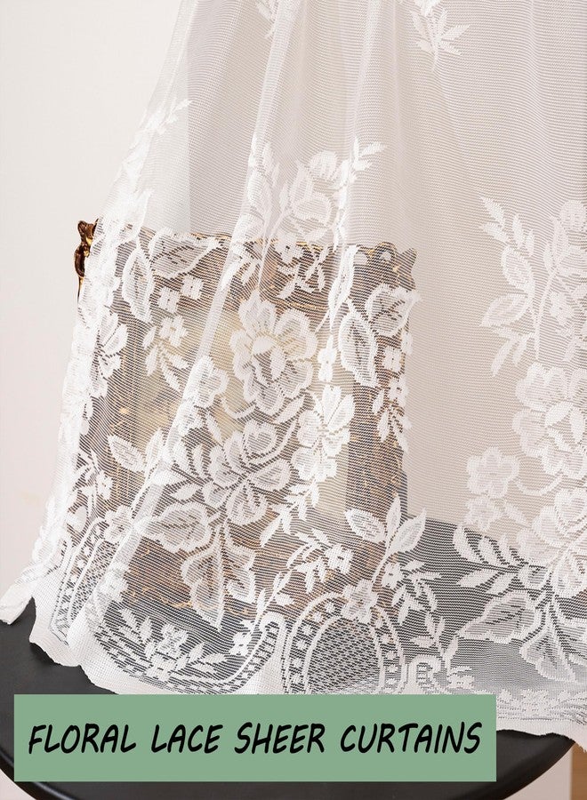 Jayla White Lace Sheer Kitchen Valance Curtains for Windows 18 Inch Length Vintage Floral Embroidered Small Bathroom Curtain Rod Pocket Farmhouse, 51 x 18 Inch, 1 Panel, White - Image 3