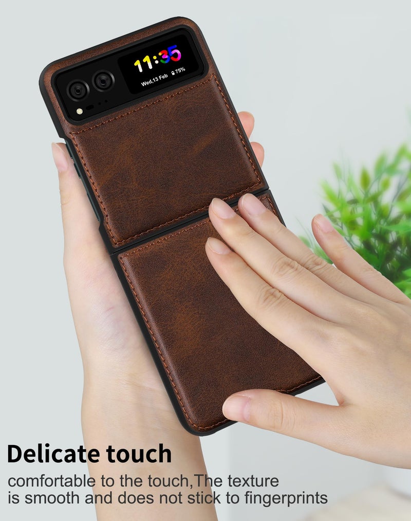 Foluu for Motorola Razr 2023 Case [Not fit Razr Plus 2023], Moto Razr 2023 Leather Case, PU Leather + Hard PC Shell Ultra Thin Slim Durable Protective Phone Case Cover for Motorola Razr 2023 Brown - Image 4