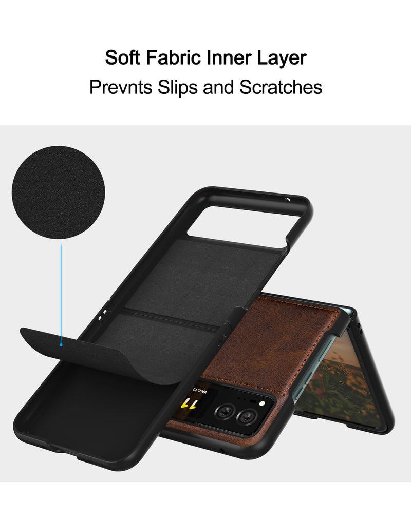 Foluu for Motorola Razr 2023 Case [Not fit Razr Plus 2023], Moto Razr 2023 Leather Case, PU Leather + Hard PC Shell Ultra Thin Slim Durable Protective Phone Case Cover for Motorola Razr 2023 Brown - Image 5