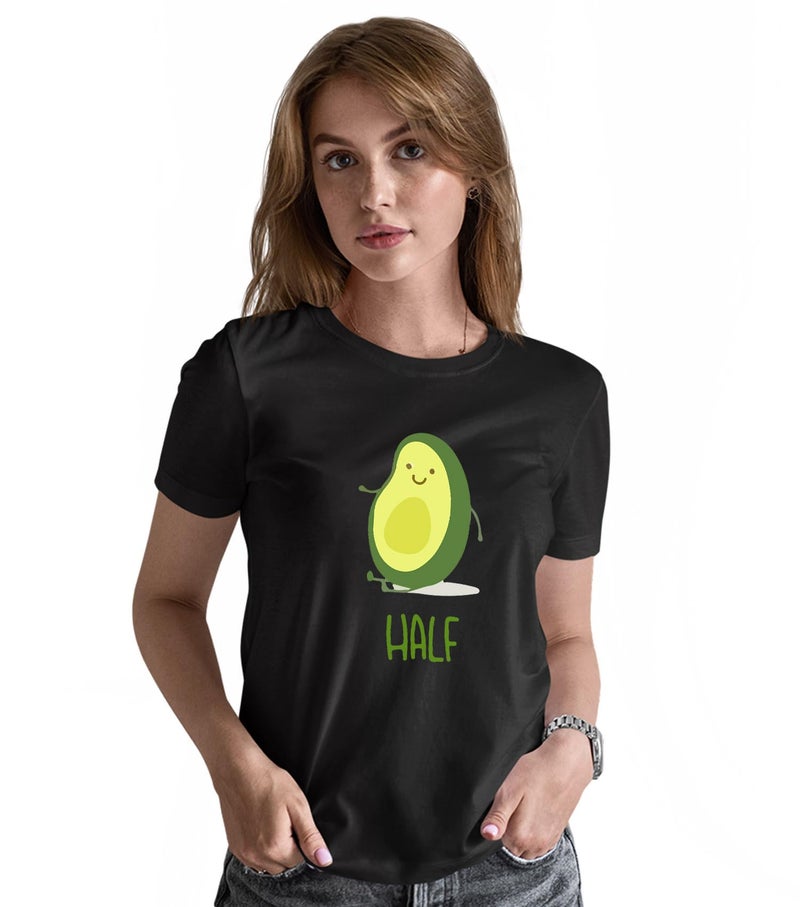 INDISSH Couple Matching T-Shirt Combo | Round Neck 100% Cotton Tshirt for Men and Women - CPL_RNM-BTR-BLK-XS_WRN-Half-BLK-M - Image 2