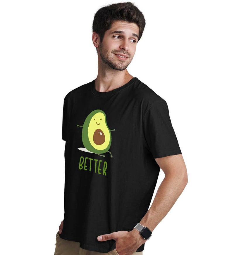 INDISSH Couple Matching T-Shirt Combo | Round Neck 100% Cotton Tshirt for Men and Women - CPL_RNM-BTR-BLK-XS_WRN-Half-BLK-M - Image 3