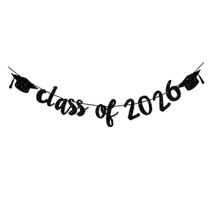 TrlaFy Class of 2026 Graduation Banners Party Decorations, Black Glitter Graduation Banners Garland for Congratulation Graduations Party Supplies, School, Home, Car Decorations - Image 1