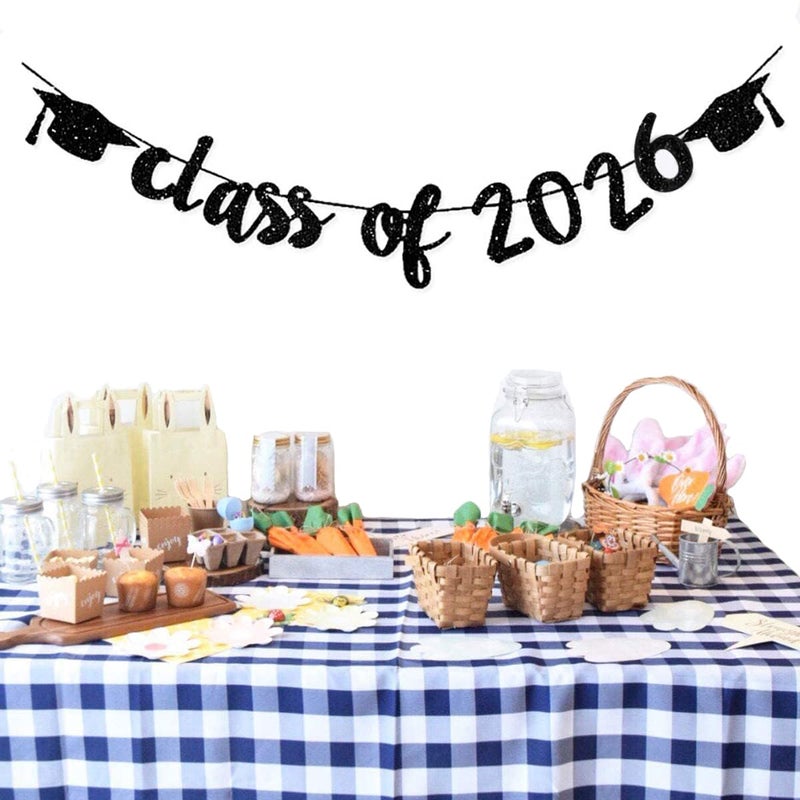 TrlaFy Class of 2026 Graduation Banners Party Decorations, Black Glitter Graduation Banners Garland for Congratulation Graduations Party Supplies, School, Home, Car Decorations - Image 5