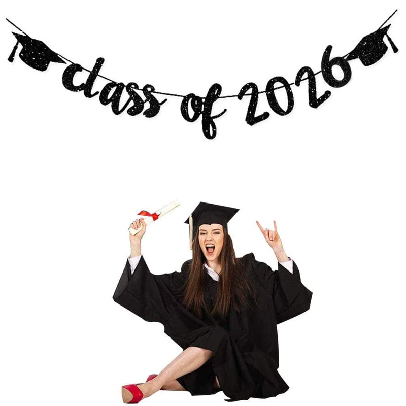 TrlaFy Class of 2026 Graduation Banners Party Decorations, Black Glitter Graduation Banners Garland for Congratulation Graduations Party Supplies, School, Home, Car Decorations - Image 3