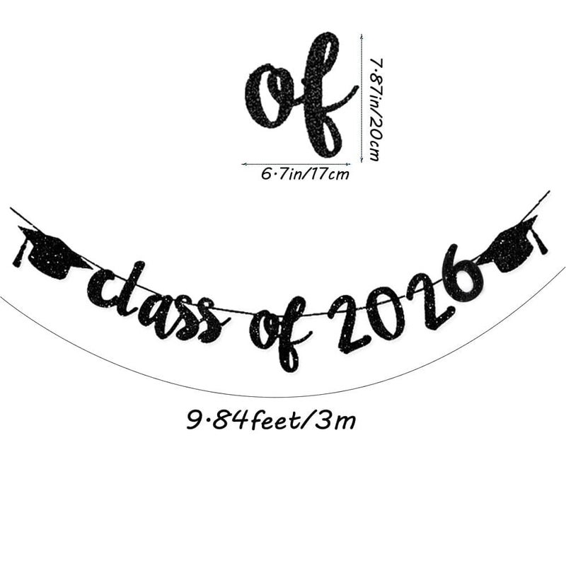 TrlaFy Class of 2026 Graduation Banners Party Decorations, Black Glitter Graduation Banners Garland for Congratulation Graduations Party Supplies, School, Home, Car Decorations - Image 4