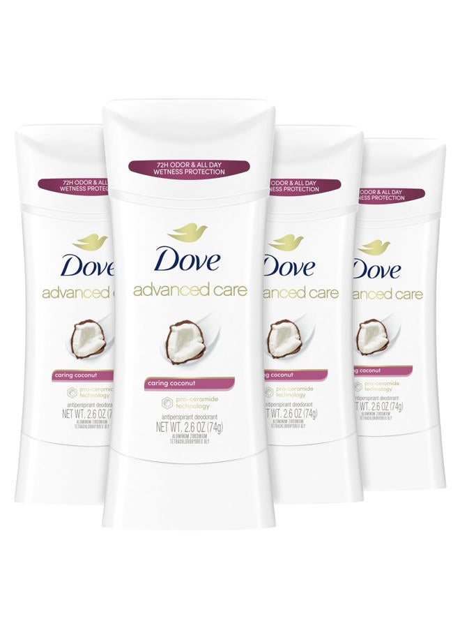 Dove Advanced Care Antiperspirant Deodorant Stick Caring Coconut 4 ct for helping your skin barrier repair after shaving 72-hour odor control and sweat protection with Pro-Ceramide Technology 2.6 oz - Image 1