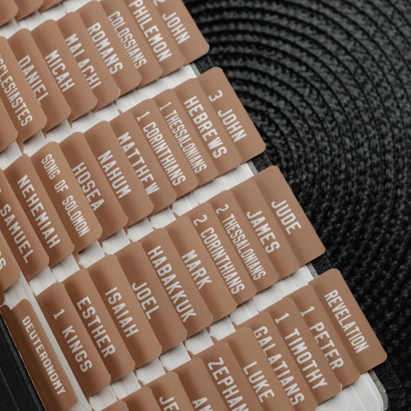 UPAFEXXI-Laminated Bible Tabs, Bible Tabs for Women and Men, Reposition Large Print Stickers, Easy to Read and Apply, 80Chapters Labels for Easy Navigation(Mocha Mousse) - Image 1