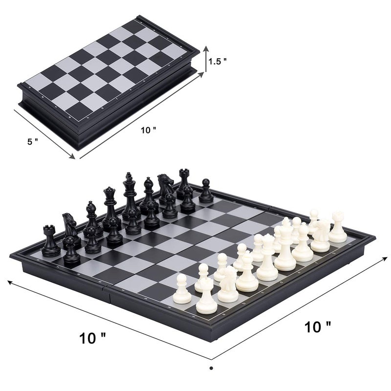 RECTITUDE 10" Magnetic Folding Chess Set, Educational Game Board for Adult Kids Beginner Chess Board Travel Toys (Black Color) - Image 2