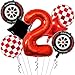 Corabsar Race Car Balloons Birthday Party Decorations 40 Inch Mylar Red Number 2 Balloons Red Foil Checkered Race Car Balloons for Second Birthday Race Car Theme Party Decor Supplies - Image 3