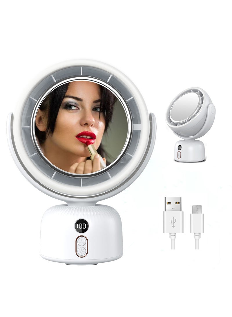 Golden Loop Makeup Mirror with Fan & LED Light - 5 Speed Fan, 3 Brightness Levels, Adjustable, Wall Mount - Image 1