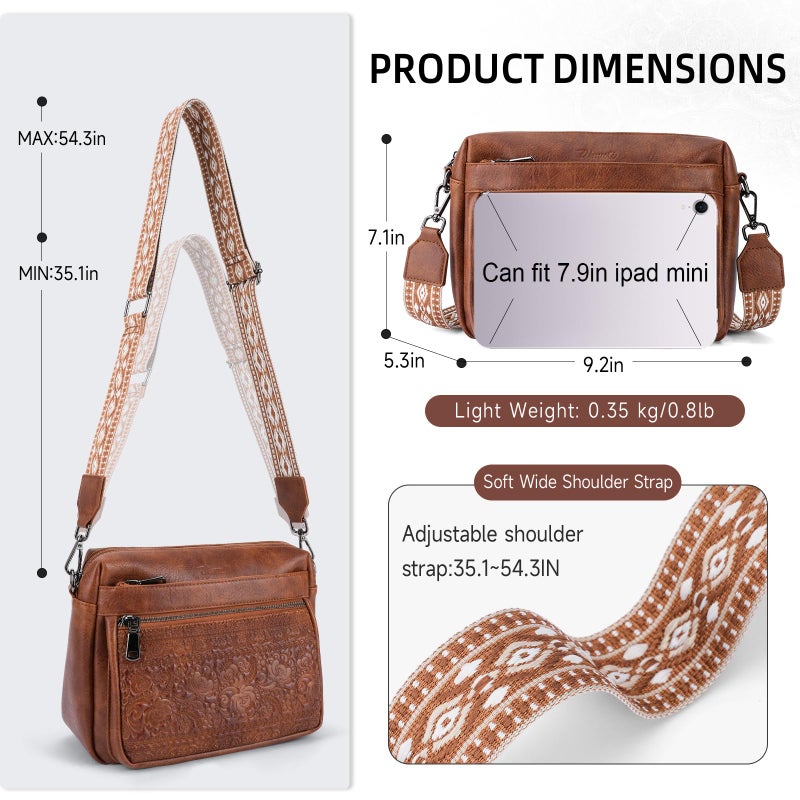 VIMUTI Crossbody Bags for Women Trendy,Leather Crossbody Purses Embossed Design,Multi Pocket Lightweight Shoulder Handbag (01-Brown) - Image 4