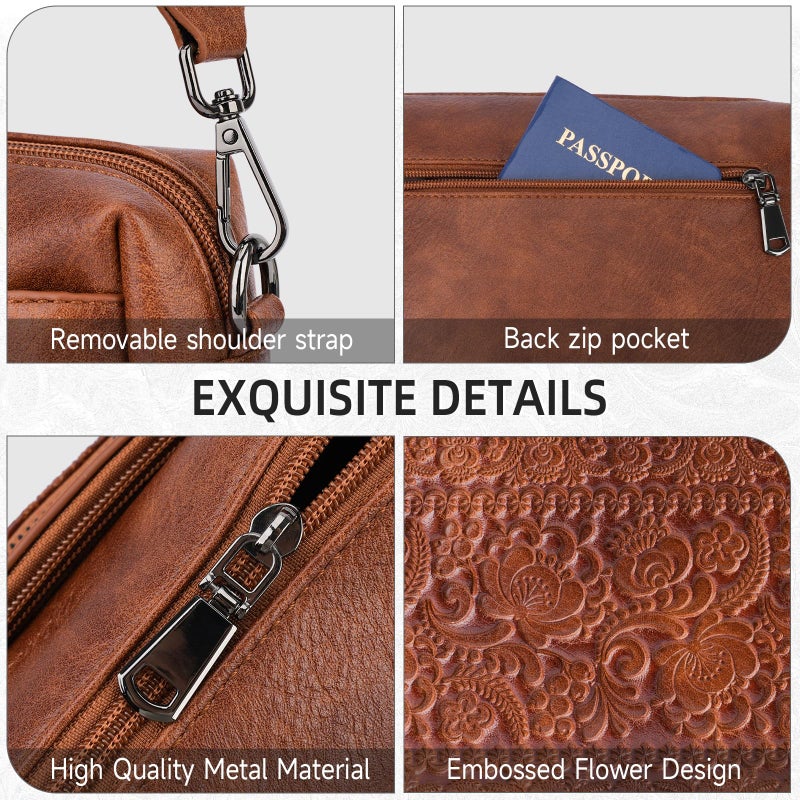VIMUTI Crossbody Bags for Women Trendy,Leather Crossbody Purses Embossed Design,Multi Pocket Lightweight Shoulder Handbag (01-Brown) - Image 5