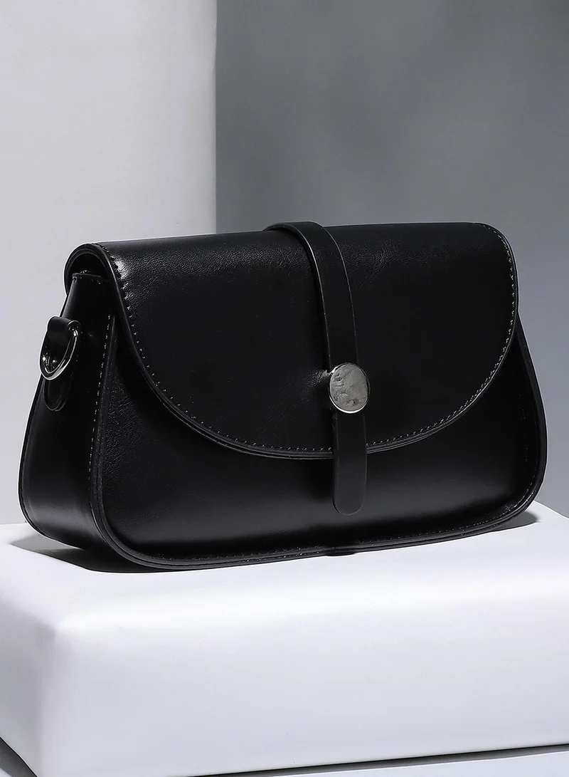 Haute Sauce Solid Magnet Lock Regular Vegan Leather Sling Bag with Detachable Strap For Women