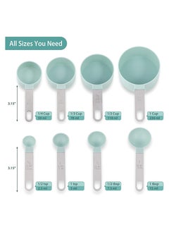 NNEWVANTE Measuring Cups and Spoons Set of 8 Pieces，Nesting Measure Cups with Stainless Steel Handle，for Dry and Liquid Ingredient （lake blue）  - Image 2