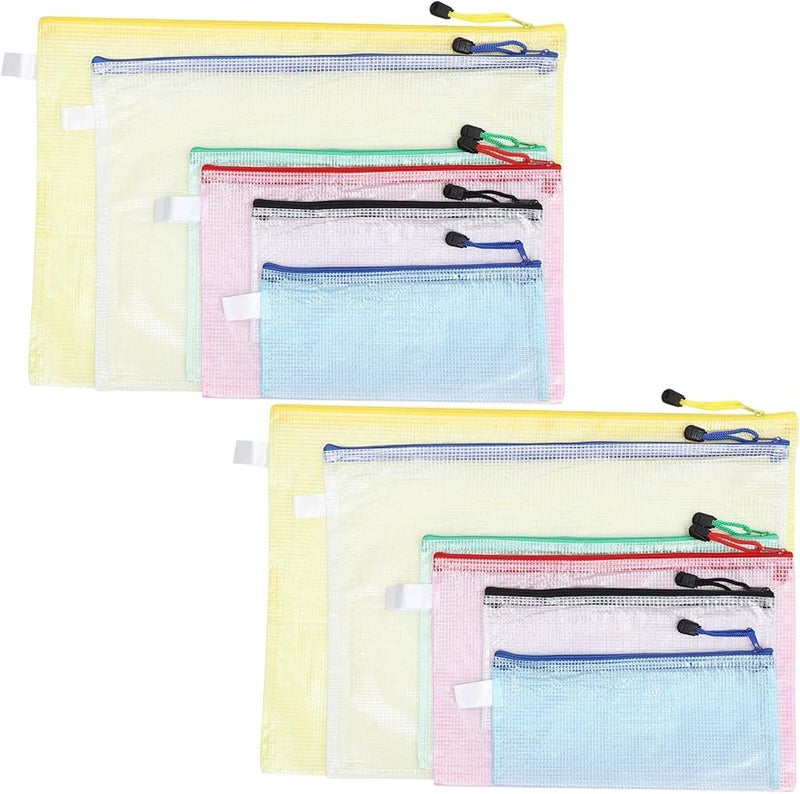 20 Pcs Mesh Zipper File Pouches A3 A4 A5 A6 B4 B5 Mixed Colors Waterproof Document Organizer Bags For Office School Students - Image 1