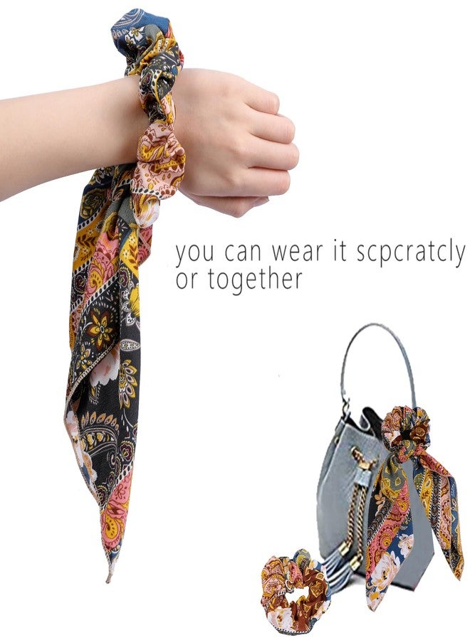 Cutewing Paisley Scrunchie Hair Accessories - Chiffon Hair Scarf Bandana, Scrunchies, Ribbons, Ponytail Holders, and Bow Scrunchies for Women (6PCS) - Image 4