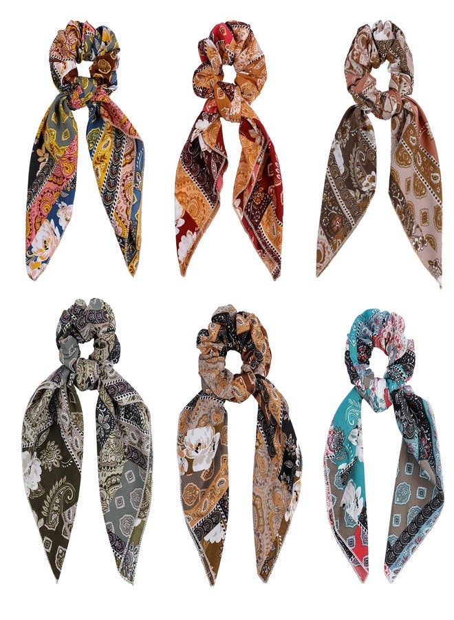 Cutewing Paisley Scrunchie Hair Accessories - Chiffon Hair Scarf Bandana, Scrunchies, Ribbons, Ponytail Holders, and Bow Scrunchies for Women (6PCS) - Image 1