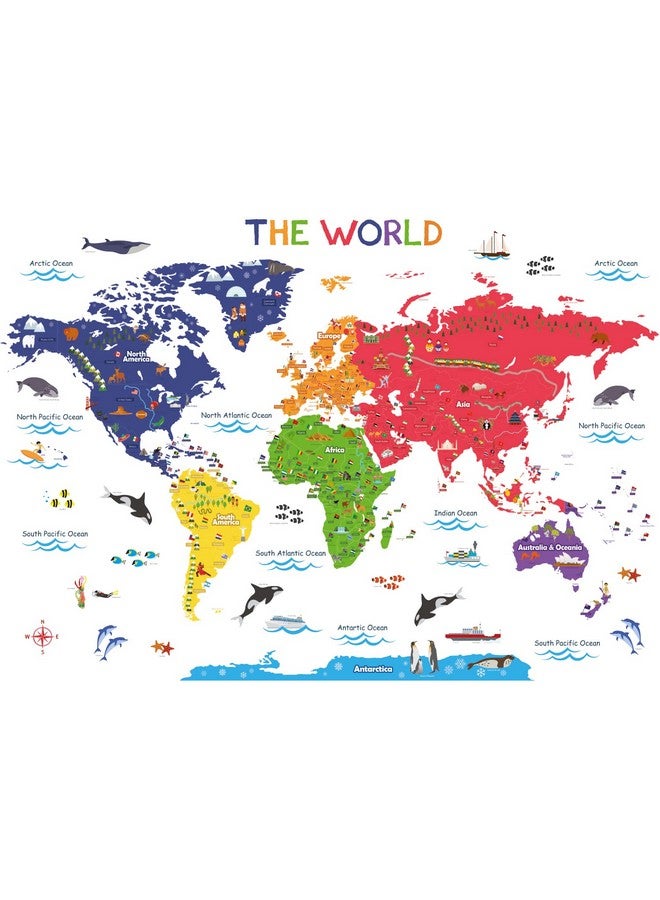 BASHOM SG2-115 Large Animal Landmarks World Map Wall Decals Educational Stickers for Kids Nursery Bedroom Living Room Classroom Peel Stick Removable Poster mapa Mundi para pared Art - Image 1