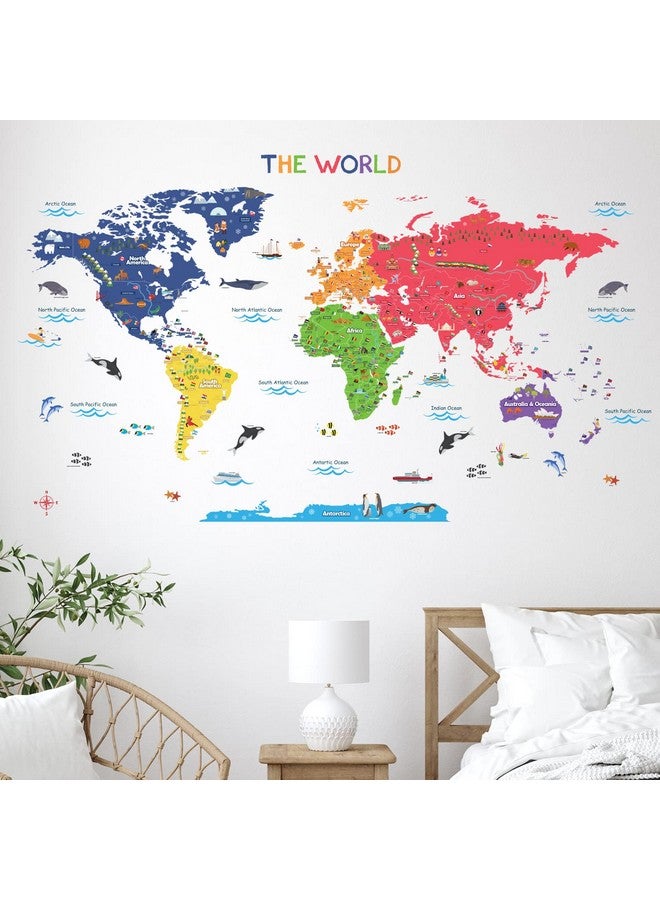BASHOM SG2-115 Large Animal Landmarks World Map Wall Decals Educational Stickers for Kids Nursery Bedroom Living Room Classroom Peel Stick Removable Poster mapa Mundi para pared Art - Image 2