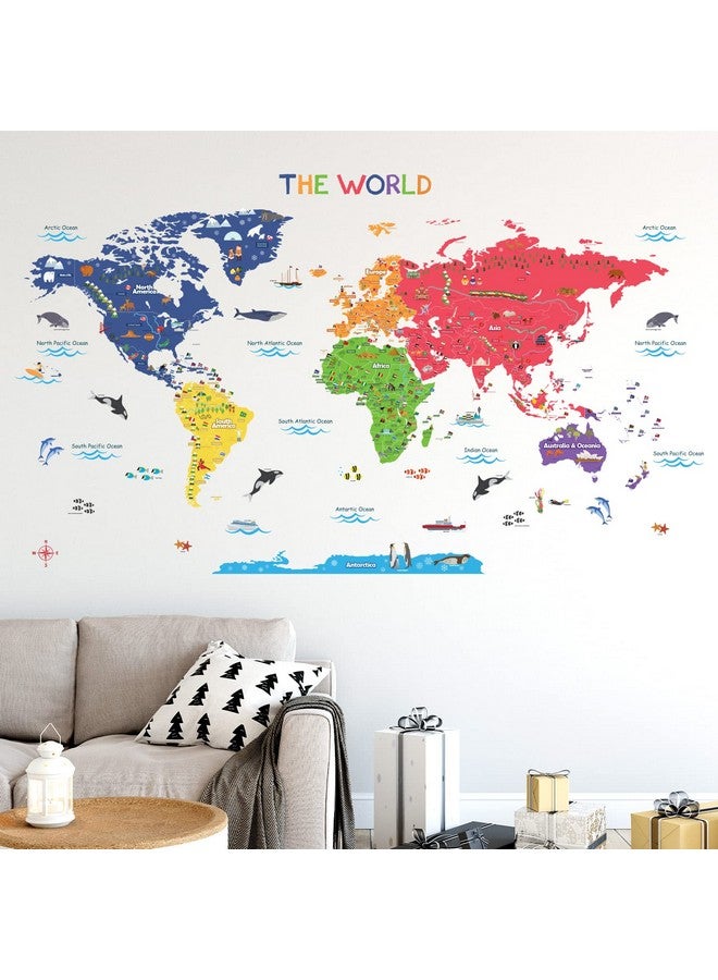 BASHOM SG2-115 Large Animal Landmarks World Map Wall Decals Educational Stickers for Kids Nursery Bedroom Living Room Classroom Peel Stick Removable Poster mapa Mundi para pared Art - Image 3