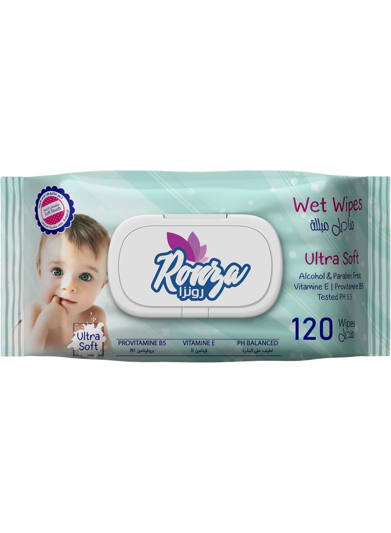 Ronza Baby Wipes  - Wet Contains Vitamin E -120 Wipes