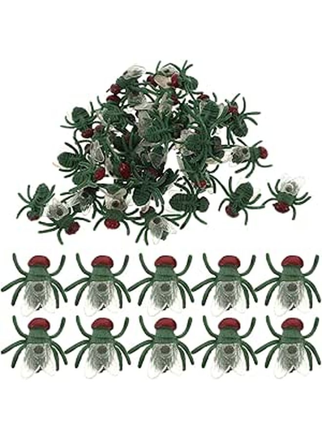 50pcs Green Simulated Flies Realistic Fly Models for Prank Party Decorations and Novelty Tricks - Image 1