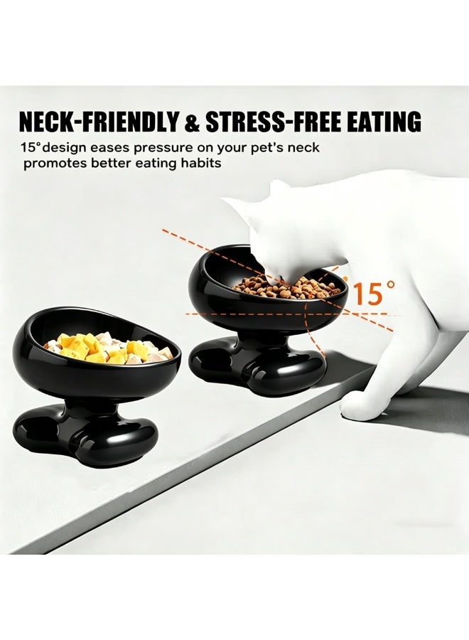 Nailuck Ceramic Elevated Cat Bowl, 15° Tilted Neck-Friendly Pet Food Water Bowl, Anti-Spill Curved Design for Cats & Small Dogs, black - Image 3